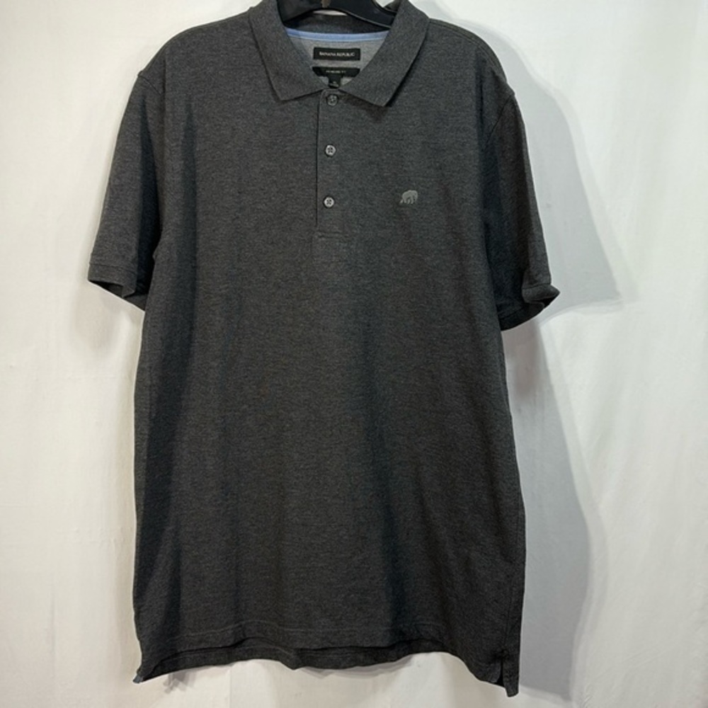 🦔 banana republic standard fit, dark gray pique knit short sleeve polo